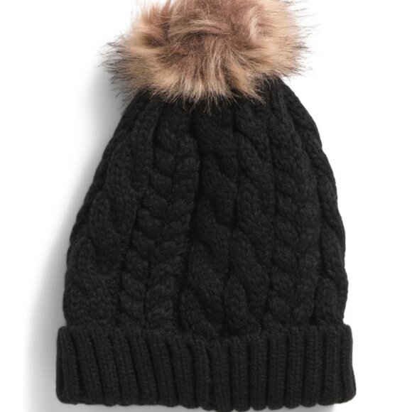 NEW TIMBERLAND Cable Knit Beanie With Pom And Ribbed Cuff Cameo black 162mn - Picture 3 of 5